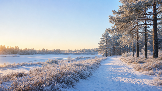 Winterse banner voor koopgids over verwarmde bodywarmers