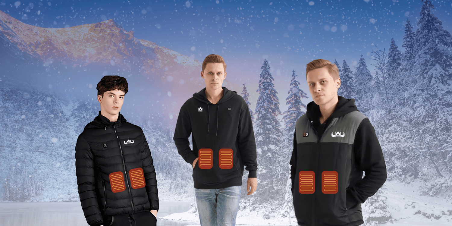 Winter assortiment met de verwarmde jas, hoodie en bodywarmer