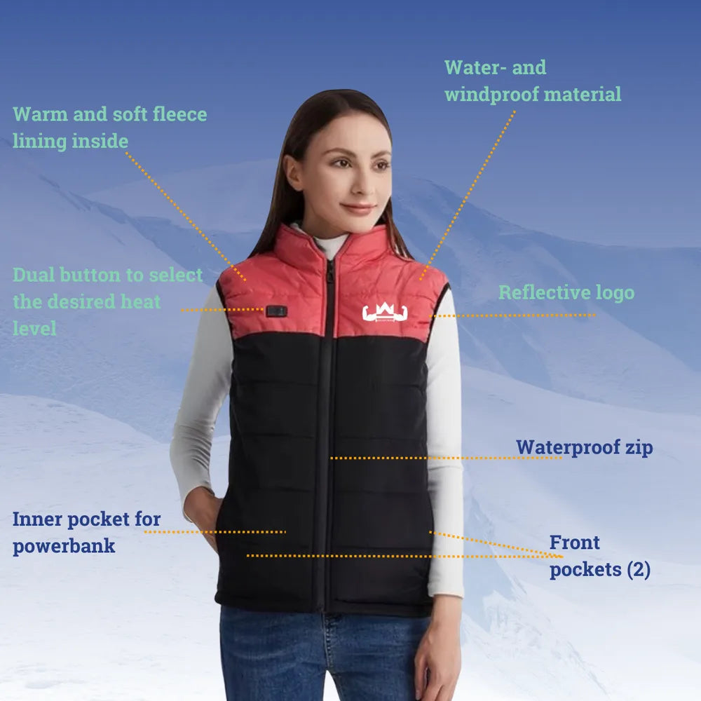 Specificaties verwarmde bodywarmer dames roze zwart