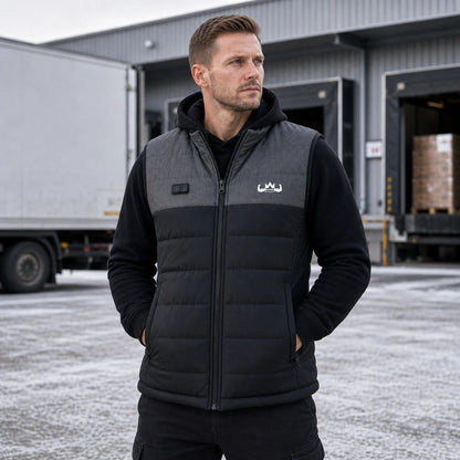 Man met KingsPower verwarmde bodywarmer heren bij logistiek werk in de kou